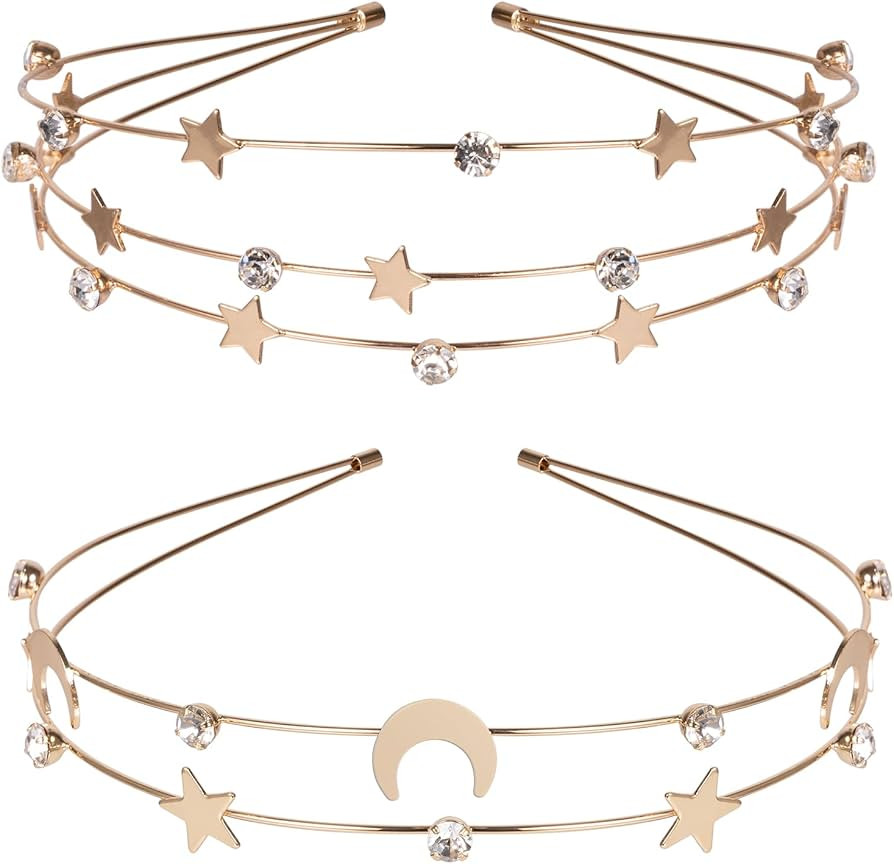 2Pack Star Moon Rhinestone Headband for Women Girls, Elastic Hair Styling Accessories, Washing Cl... | Amazon (US)