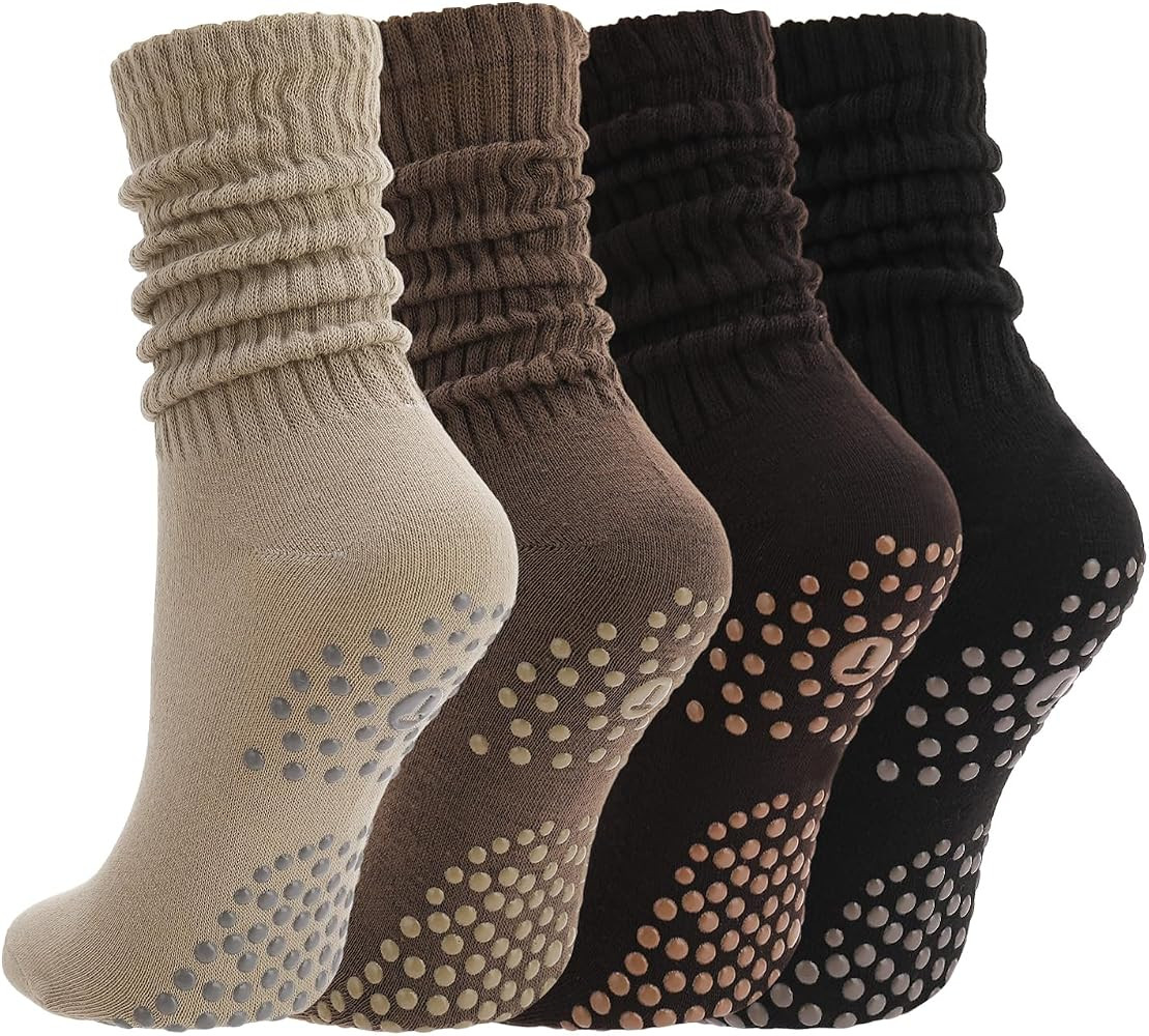 3/4/5 Pairs Slouchy Pilates Socks with Grips | Amazon (US)