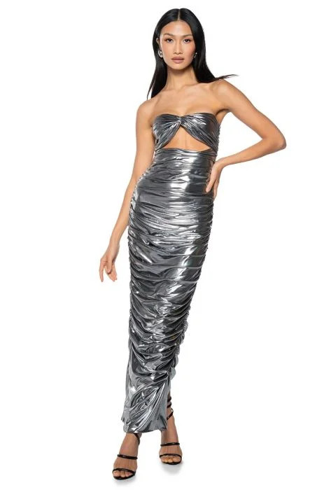 BENNIE METALLIC CUT OUT MAXI DRESS | AKIRA