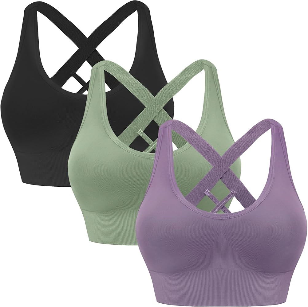 Sports Bras for Women High Impact Cross Back Strappy Bras Cropped Padded Seamless Workout Yoga Br... | Amazon (US)