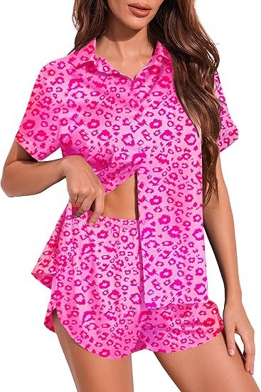 Ekouaer Silk Pajamas for Women Short Sleeve Satin Pajama Set 2 Piece Button Down Loungewear S-XXL | Amazon (US)