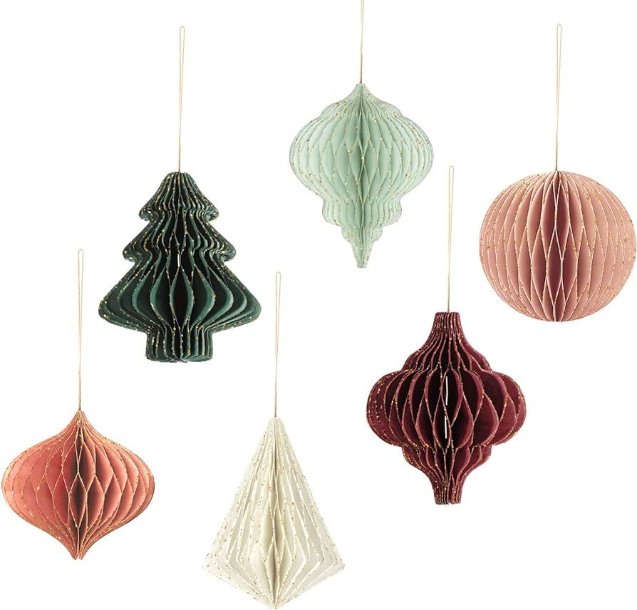 AOBKIAT Christmas Party Decorations, 6 PCS 3D Mini Glitter Edge Paper Honeycomb Ornaments, Green,... | Amazon (US)