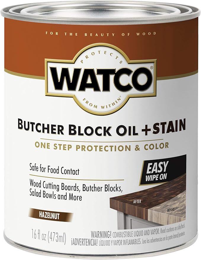 Watco 359024 Butcher Block Oil Plus Stain, 16 Ounce, Hazelnut, 16 Ounce | Amazon (US)