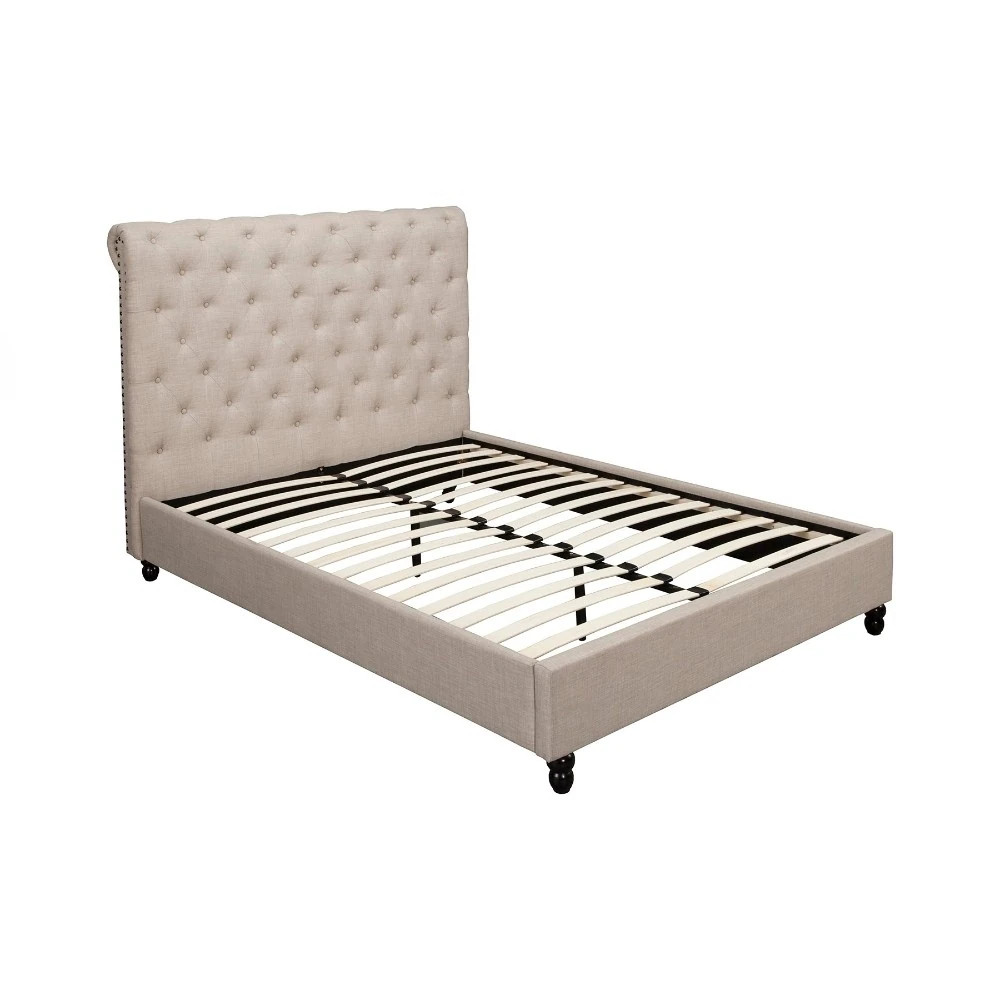 Poplar Wood Standard King Size Tufted Upholstered Bed, Beige | Bed Bath & Beyond