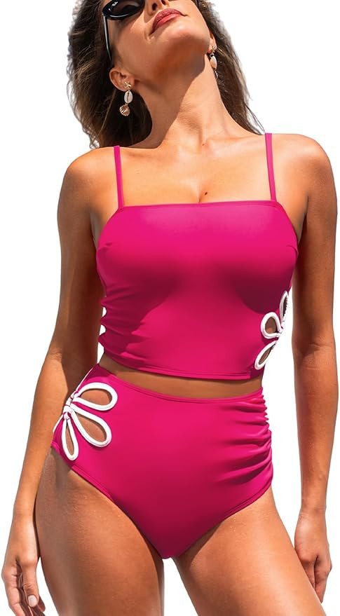 CUPSHE Women's Tankini Sets Square Neck High Waisted Two Piece Swimsuit Adjustable Straps Cutouts... | Amazon (US)