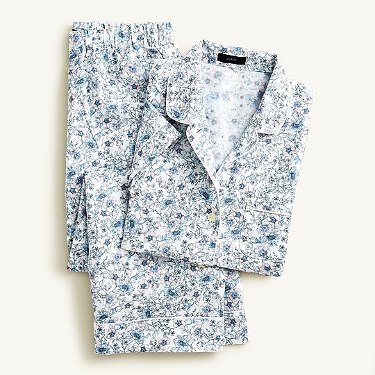 Cotton-linen short-sleeve pajama set in floral vines | J. Crew US