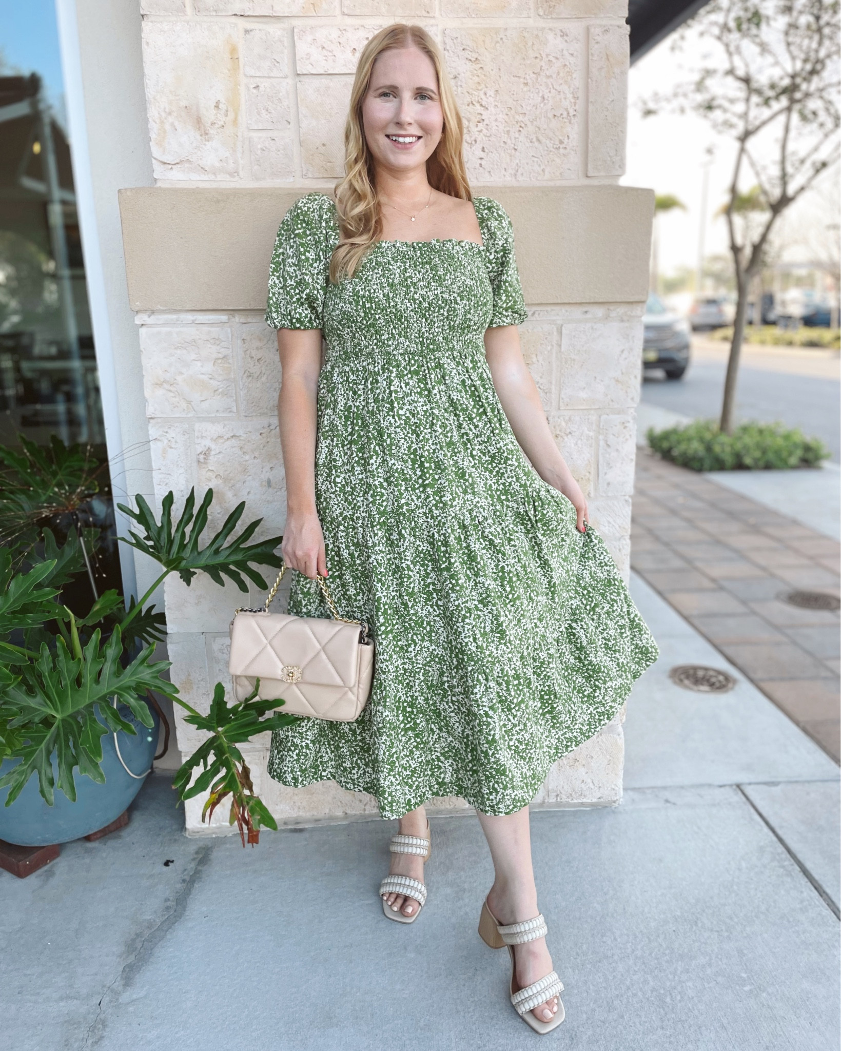 slim fit dress slacks Abercrombie & Fitch Green and White Floral Printed Pleated Dress NWT- – The  Saved Collection