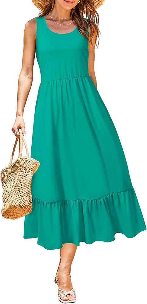STYLEWORD Women's Summer 2026 Casual Short Sleeve Tiered Flowy Spring Dress Long Midi Beach Sundr... | Amazon (US)