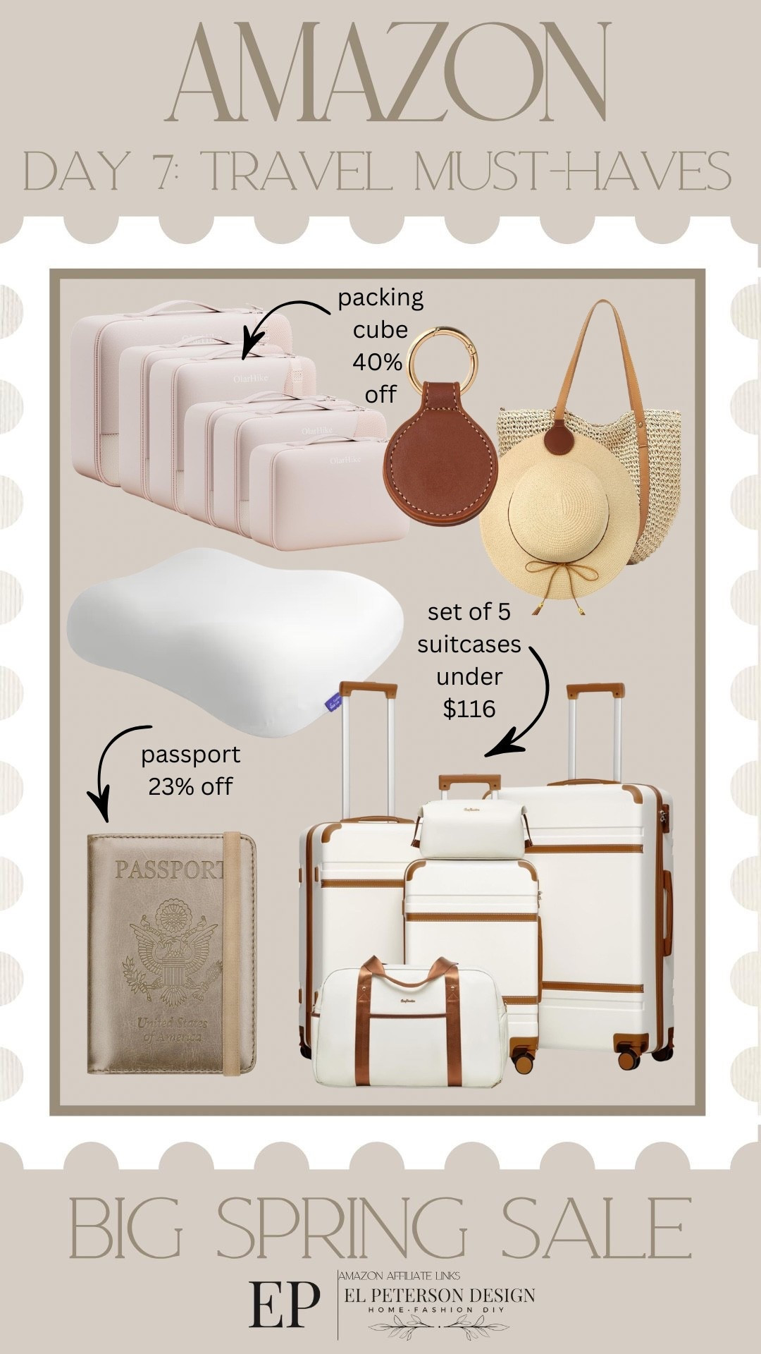 Amazon Big Spring Sale
Last Day
Day 7: Travel Must Haves 
Packing cube
Pillow
Passport
Luggages
Hat hook 

#LTKSaleAlert #LTKHome