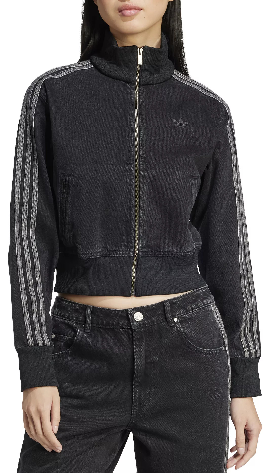 adidas Women's Adicolor Denim Track Top, Small, True Black Denim | Dick's Sporting Goods