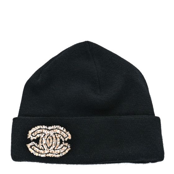 Cashmere Tweed CC Beanie Hat Black Multicolor | FASHIONPHILE (US)