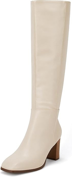 Coutgo Womens Knee High Boots Chunky Block Heels Square Toe Side Zipper Faux Suede Fall Winter Co... | Amazon (US)