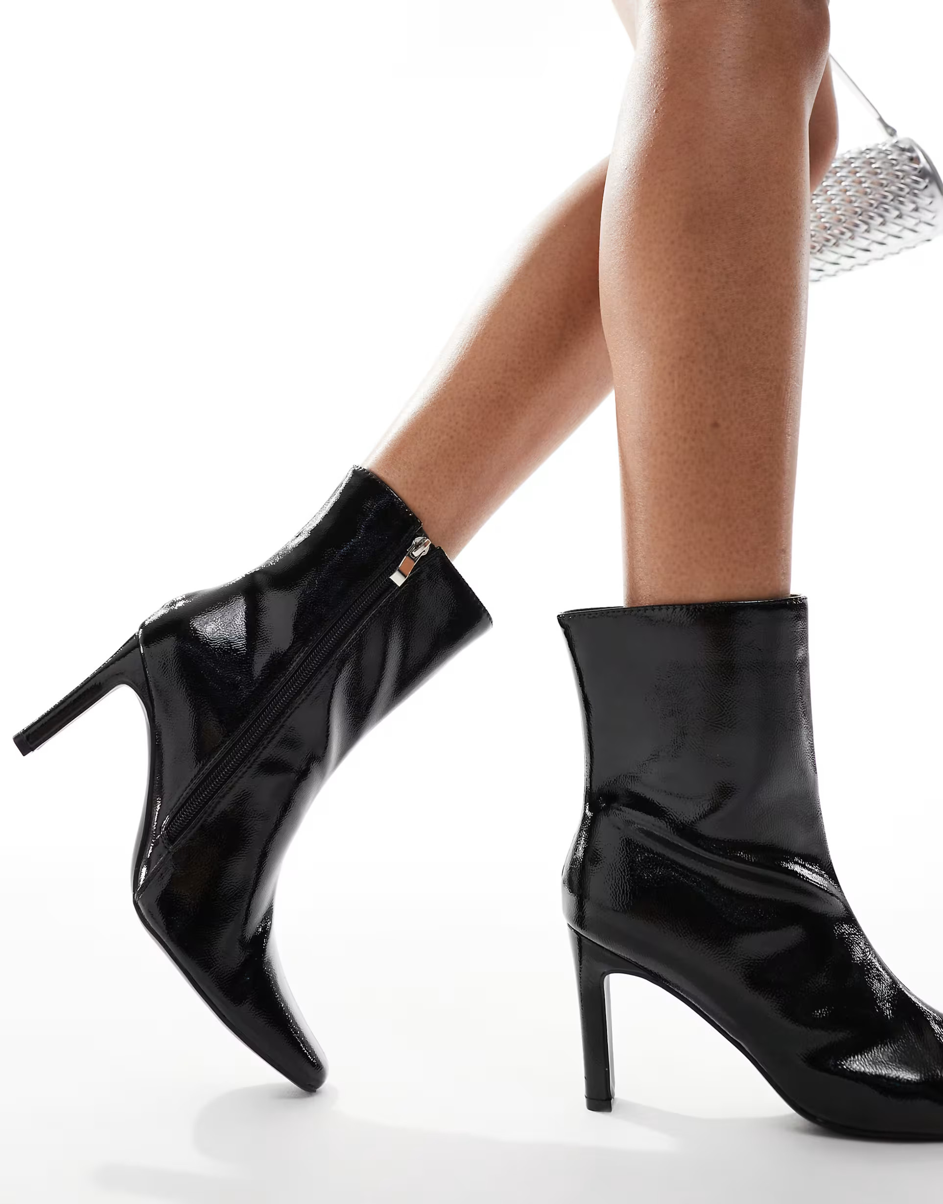 Public Desire Polaris Wide Fit square toe heeled ankle boots in black | ASOS (Global)