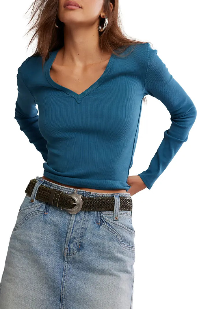 Neria Long Sleeve Stretch Cotton Crop Top | Nordstrom