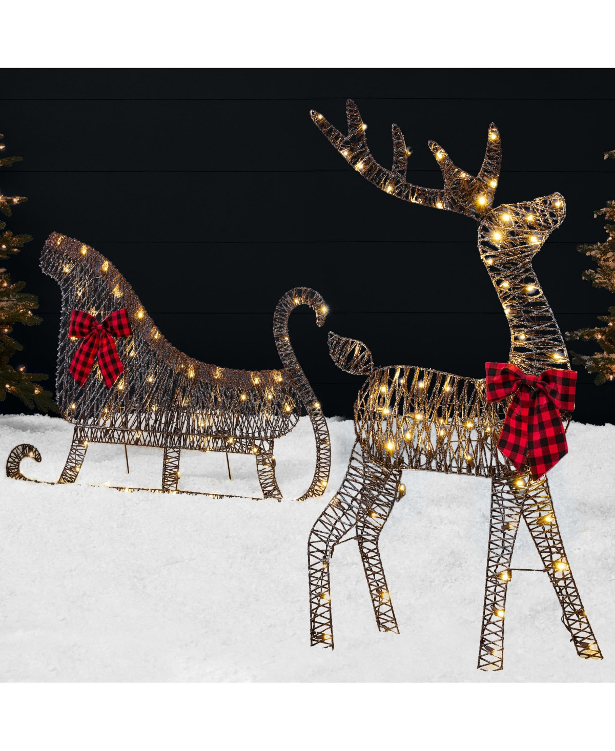 Best Choice Products Lighted 2D Reindeer & Sleigh Set Outdoor Decor w/ Warm White Led Lights - Rattan | Macy's