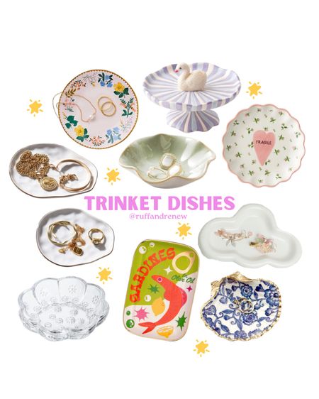 The cutest trinket dishes! Jewelry tray / jewelry dish / trinket tray / home decor / nightstand decor / vanity decor / desk decor

#LTKFindsUnder50 #LTKHome #LTKBeauty