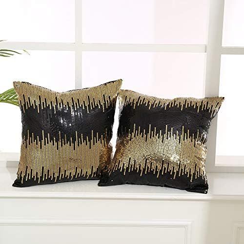 SquarePie Throw Pillow Cover Sequin Square Shiny Cushion Case for Sofa Two-Color Black Gold 18 x ... | Amazon (US)