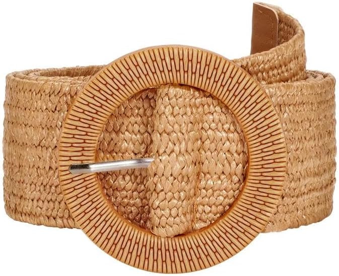 SUOSDEY Straw Woven stretchy Waist Belt for Women Dresses,Wide Boho Braided Elastic Belt with Rou... | Amazon (US)