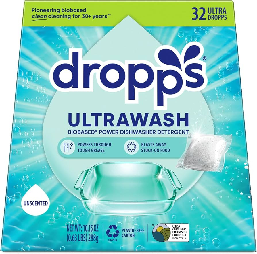 Dropps UltraWash Dishwasher Detergent Pods, Unscented (32 Ct) - Free & Clear | Cuts Grease & Stuc... | Amazon (US)