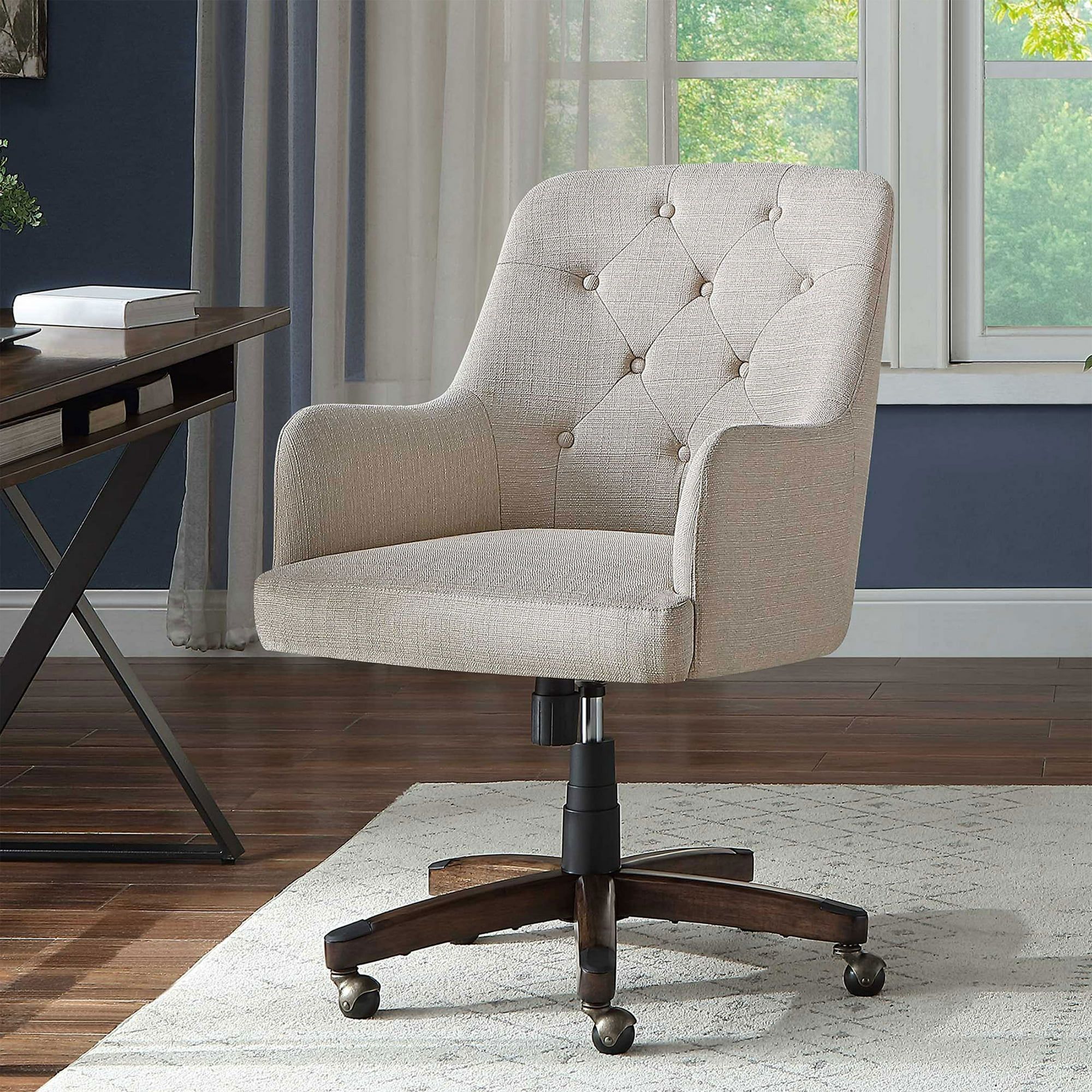 Better Homes & Gardens Tufted Office Chair, Natural Fabric Upholstery and Espresso Wood Base | Walmart (US)