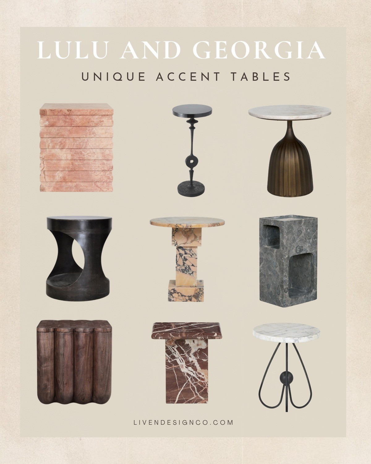 Lulu and Georgia unique accent table. End table. Side table. Marble accent table. Pedestal table. Modern side table. Fluted wood table. Scalloped table. Martini table

#LTKSeasonal #LTKHome #LTKSpringSale