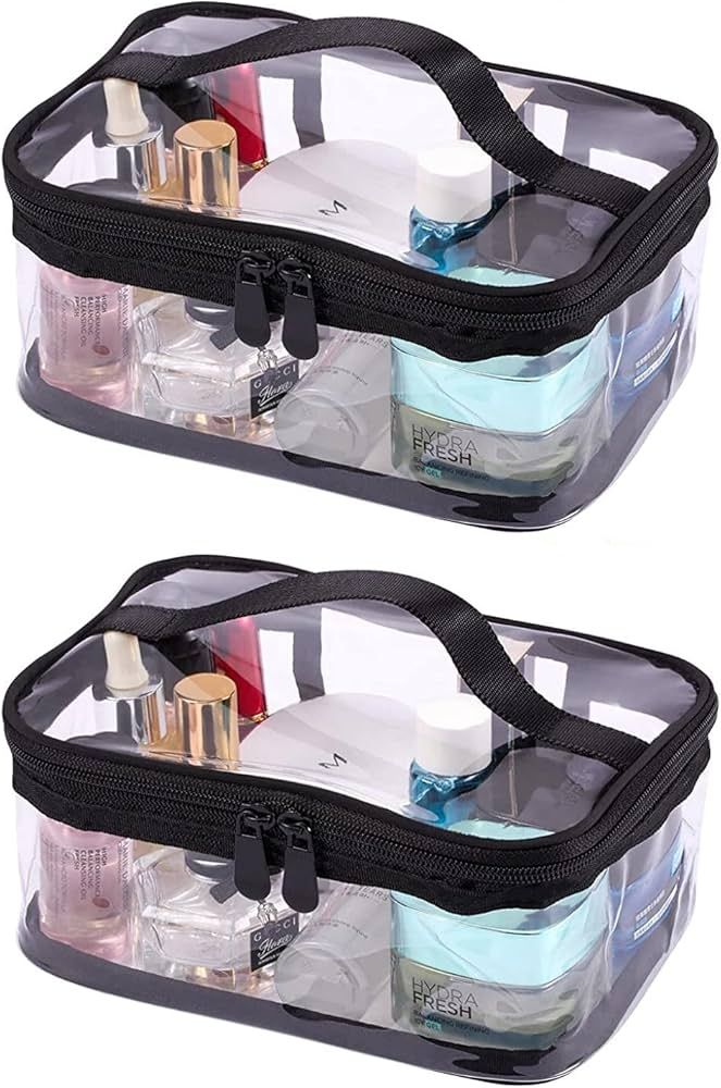 Louise Maelys 2 Pieces Portable Clear Makeup Bag Zipper Waterproof Transparent Travel Storage Pou... | Amazon (US)