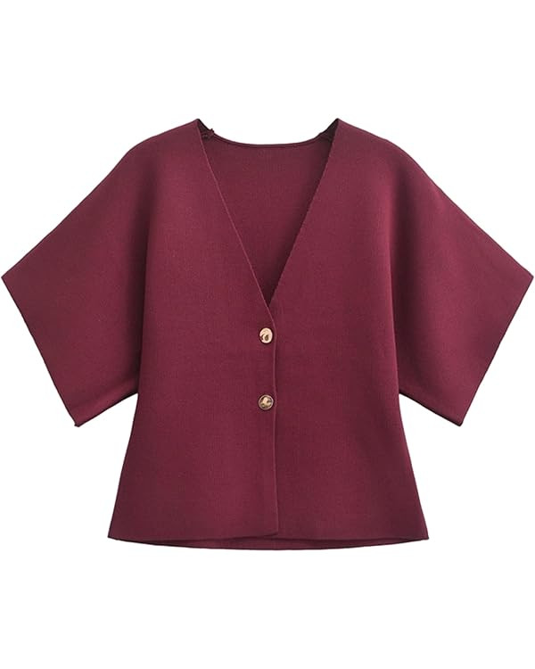 Wanzetaly Womens Oversized Cardigans Short Sleeve Lightweight Button V Neck Casual Knit Sweater O... | Amazon (US)