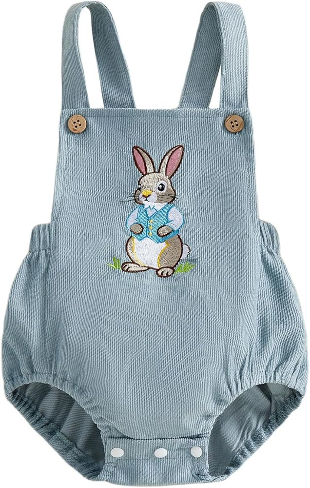Dcohmch Infant Baby Boy Girl Easter Outfit Bunny Embroidery Sleeveless Romper Overalls Newborn Su... | Amazon (US)