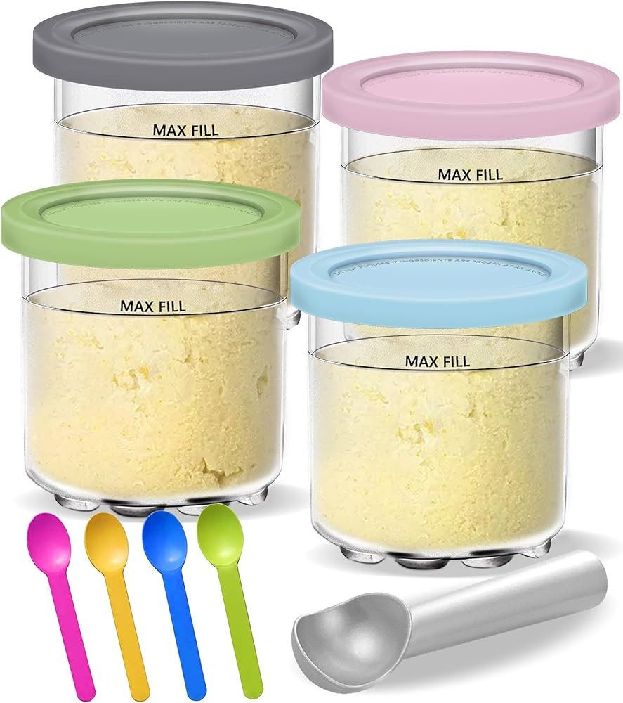 Creami Pints and Lids for Ninja - 4 pack Creamy Icecream Containers Cups Jars Tubs Canisters Set,... | Amazon (US)