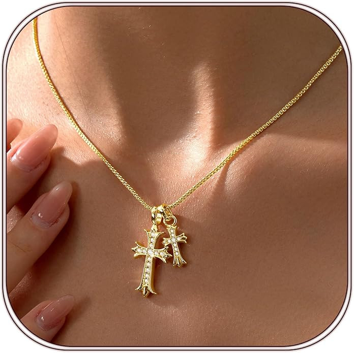 Partm Gold Cross Necklace for Women 14K Plated Dainty Pendant Cross Chain Faith Crucifix Choker B... | Amazon (US)
