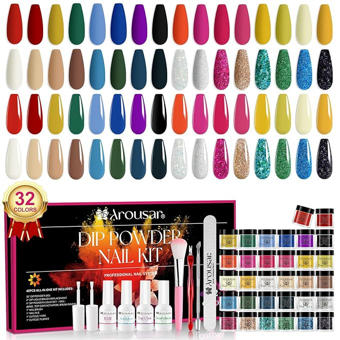 Dip Powder Nail Set Starter, 32 Colors Dipping Powder System Liquid Set, Nail Tools for French Na... | Amazon (US)