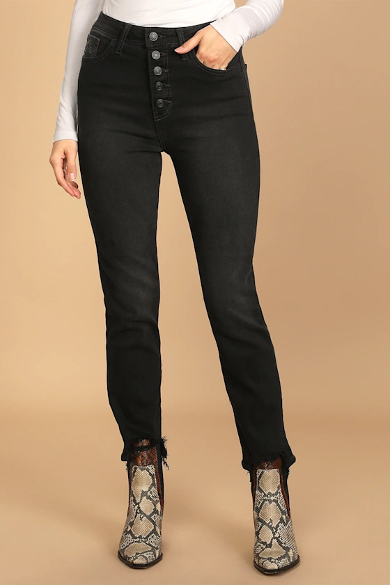 Yesterday Washed Black High-Rise Distressed Mom Jeans | Lulus (US)
