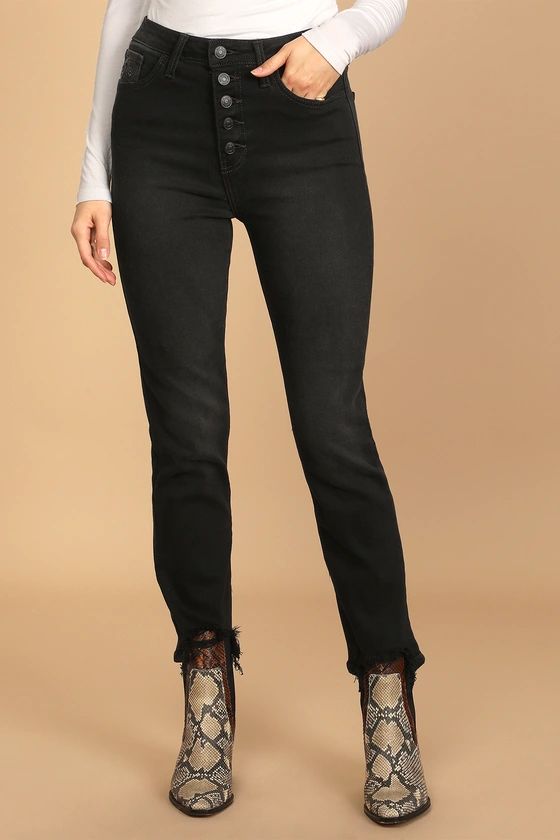 Yesterday Washed Black High-Rise Distressed Mom Jeans | Lulus (US)