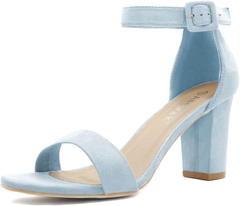 Allegra K Women's Chunky High Heel Ankle Strap Sandals (Size US 8.5) Sky Blue | Amazon (US)