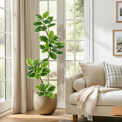 Fiddle Leaf Fig Tree Artificial Indoor, 5FT Faux Rubber Tree with Sphere Planter and Moss, Tall Artificial Plant for Home Office Decor, Green | Target