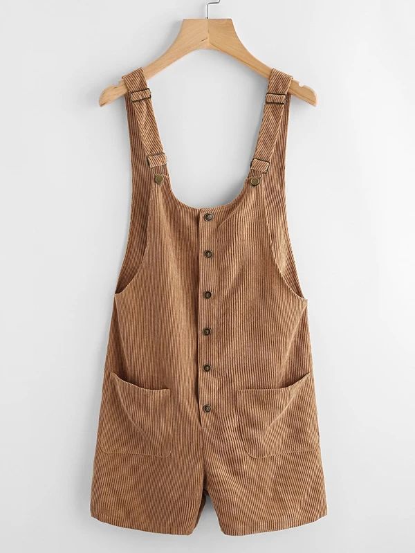 Button Up Patch Pocket Detail Cord Overalls | SHEIN