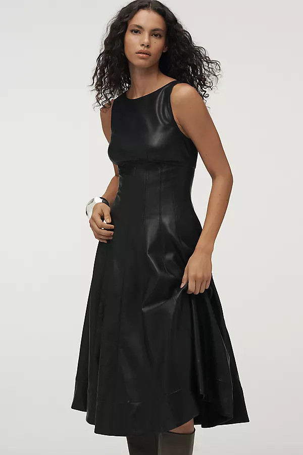 By Anthropologie Faux Leather A-Line Midi Dress | Anthropologie (US)