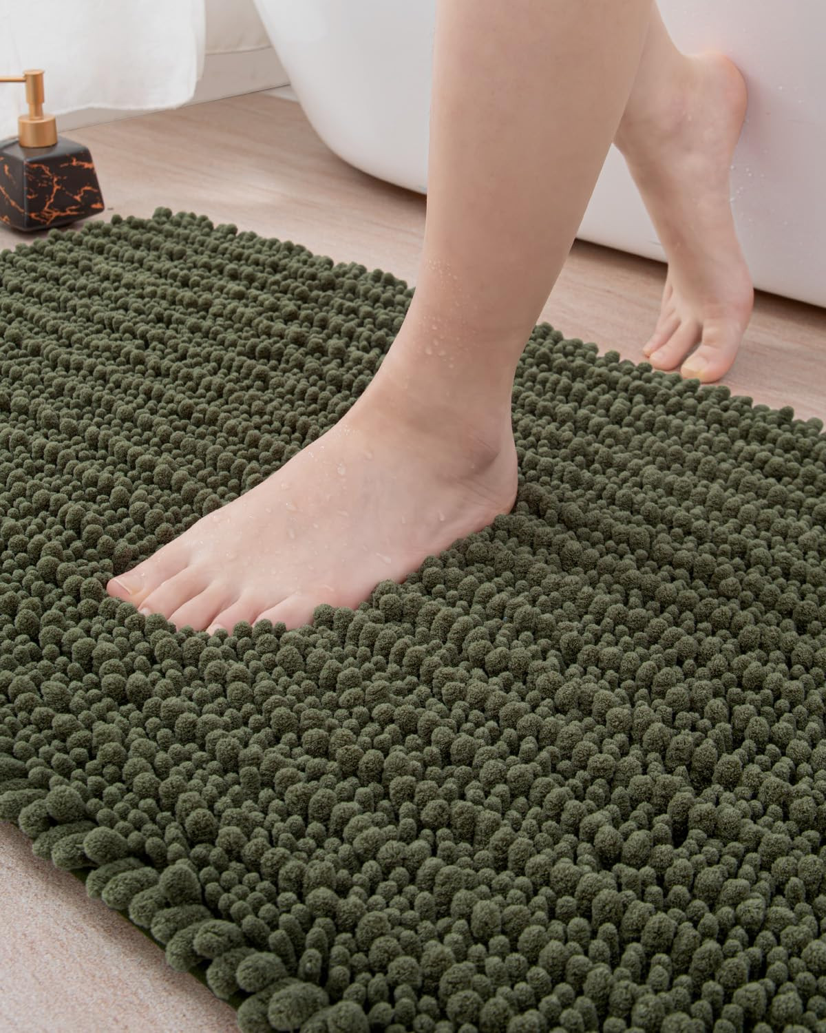 DEXI Bathroom Rug 16x24 Chenille Bath Mat Olive Green | Amazon (US)