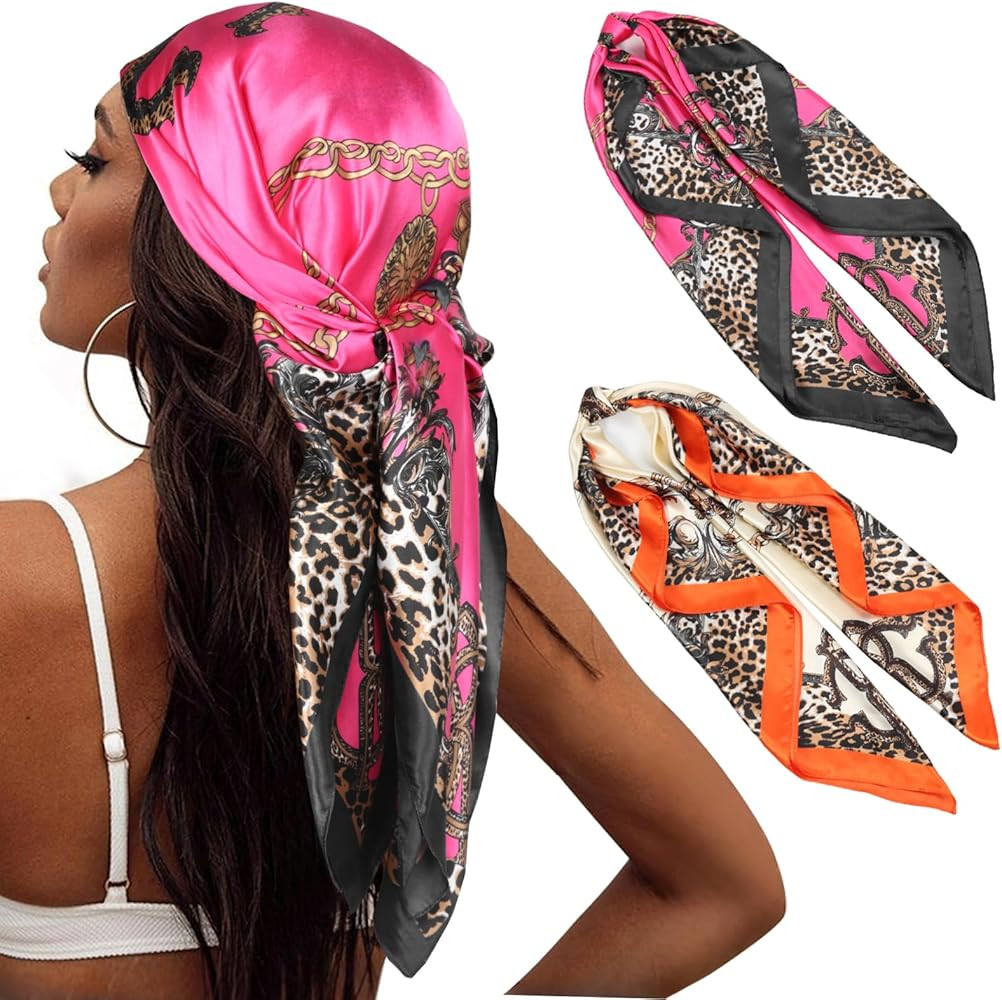 Head Scarf for Women Hair - 2 Pack 35" Square Satin Scarf, Silk Hair Scarf for Women Head Wrap fo... | Amazon (US)