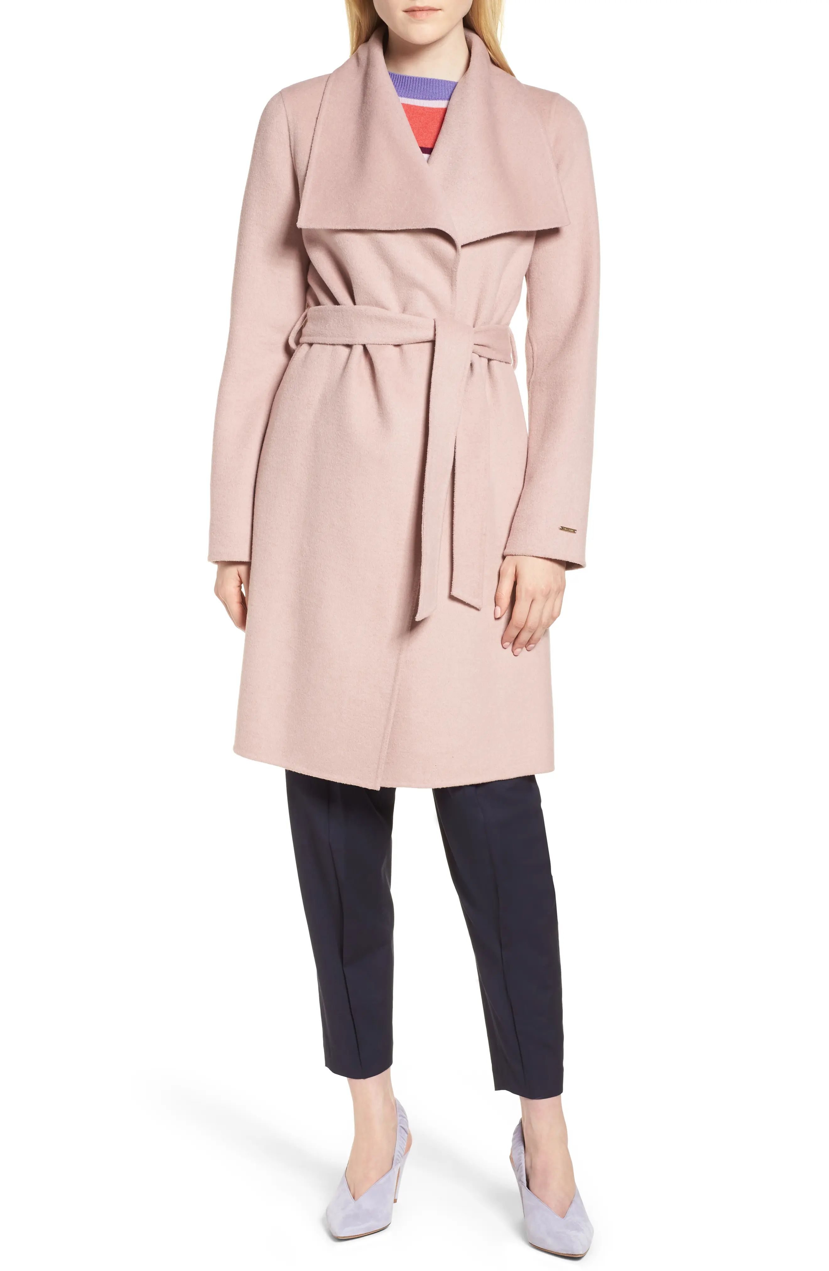 Women's Tahari Ellie Double Face Wool Blend Wrap Coat, Size Medium - Pink | Nordstrom