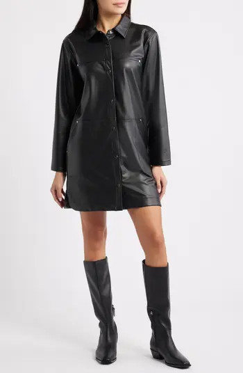 Long Sleeve Faux Leather Shirtdress | Nordstrom