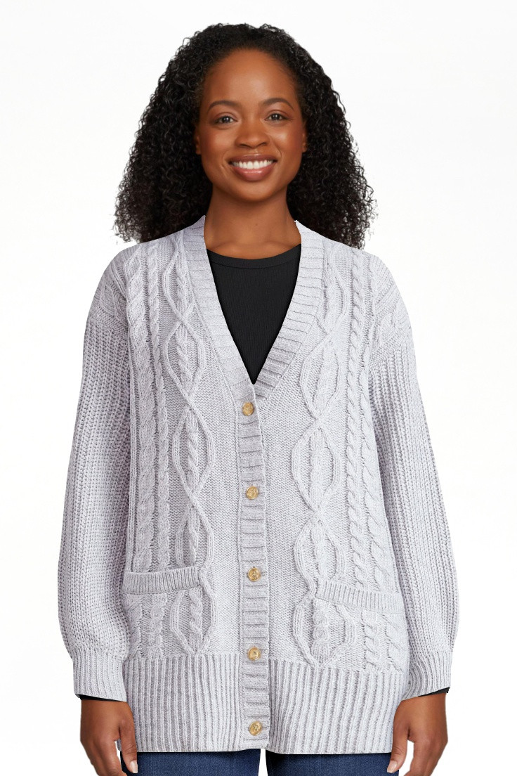 Free Assembly Women's Oversized Cable Cardigan Sweater with Long Sleeves, Midweight, Sizes XS-XXL | Walmart (US)