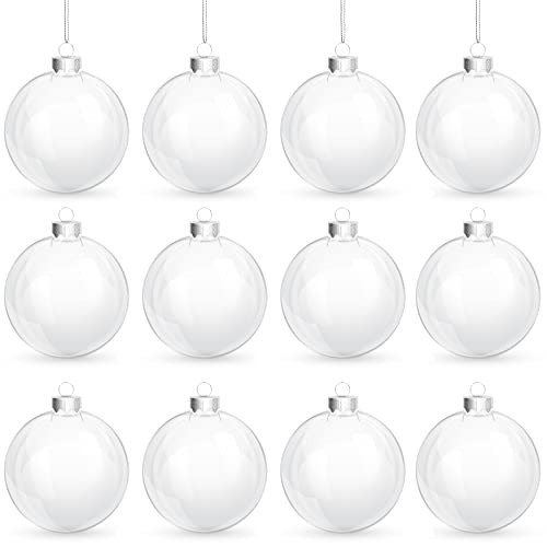 4E's Novelty Clear Plastic Ball Ornaments for Crafts Fillable - Pack of 12 Bulk, 80mm 3.15" Transparent Shatterproof Christmas Ornaments for DIY Crafts to Paint Or Fill | Amazon (US)