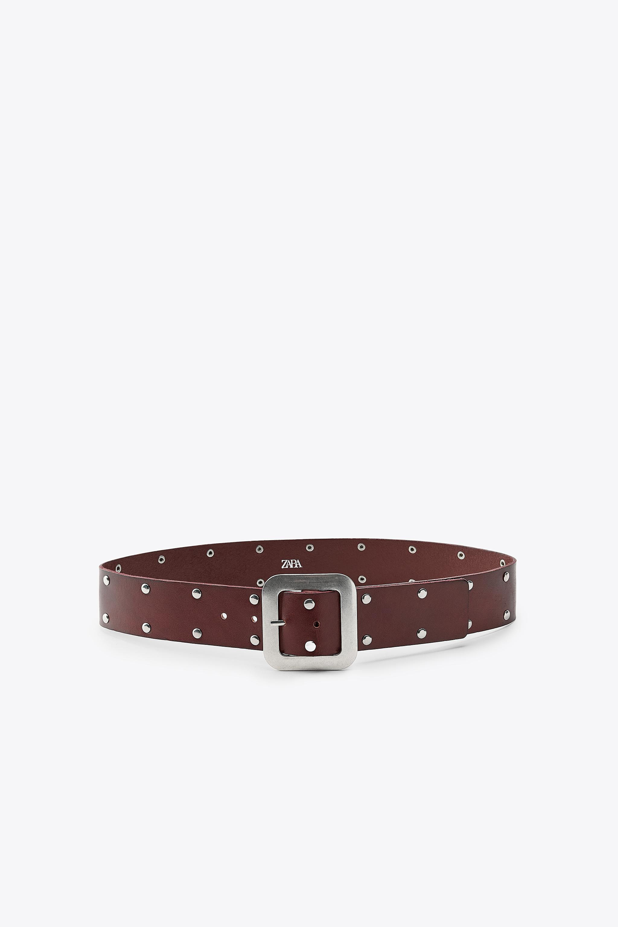 STUDDED LEATHER BELT | Zara US