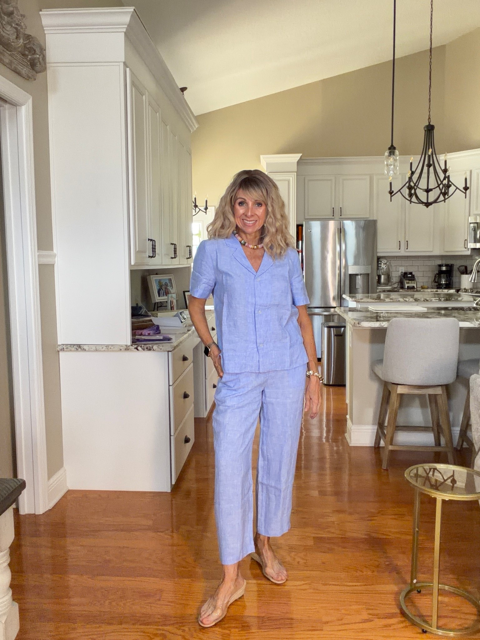 No shorts no problem! You can stay cool and covered in linen. I’m crazy over this light blue color. Wearing a small in both pieces. 

#LTKootd #LTKOver40