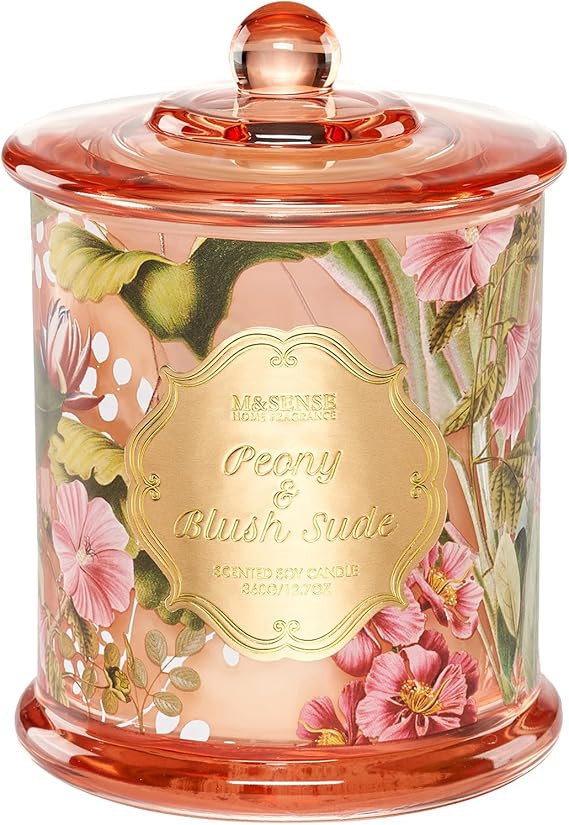 M&SENSE Peony Candles Home Scented, Organic Soy Candle 12.7oz 75 Hour Long Lasting Slow Burning, ... | Amazon (US)