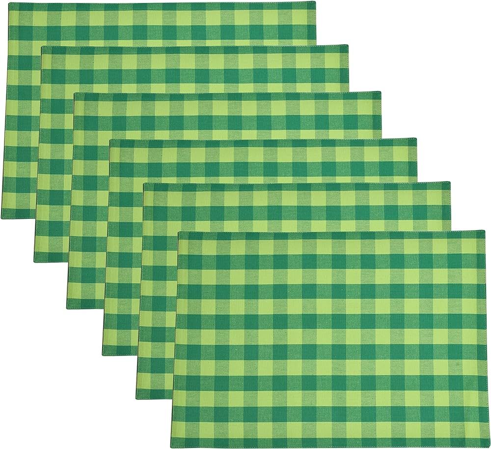 Urban Villa Green Checks Special 100% Cotton Fused Place Mats 14''x 20'' Over Sized Set of 6 Gree... | Amazon (US)