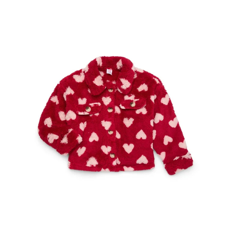 Wonder Nation Girls Faux Shearling Teddy Shacket, Sizes 4-18 & Plus | Walmart (US)