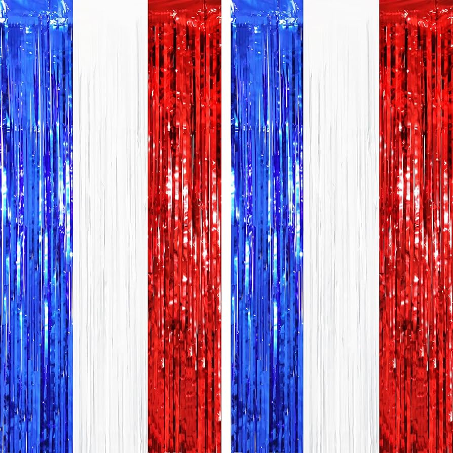2 Pack Red White and Blue Tinsel Foil Fringe Curtains, 4th of July Decorations, Metallic Tinsel P... | Amazon (US)