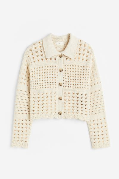 Hole-knit Sweater with Collar | H&M (US)